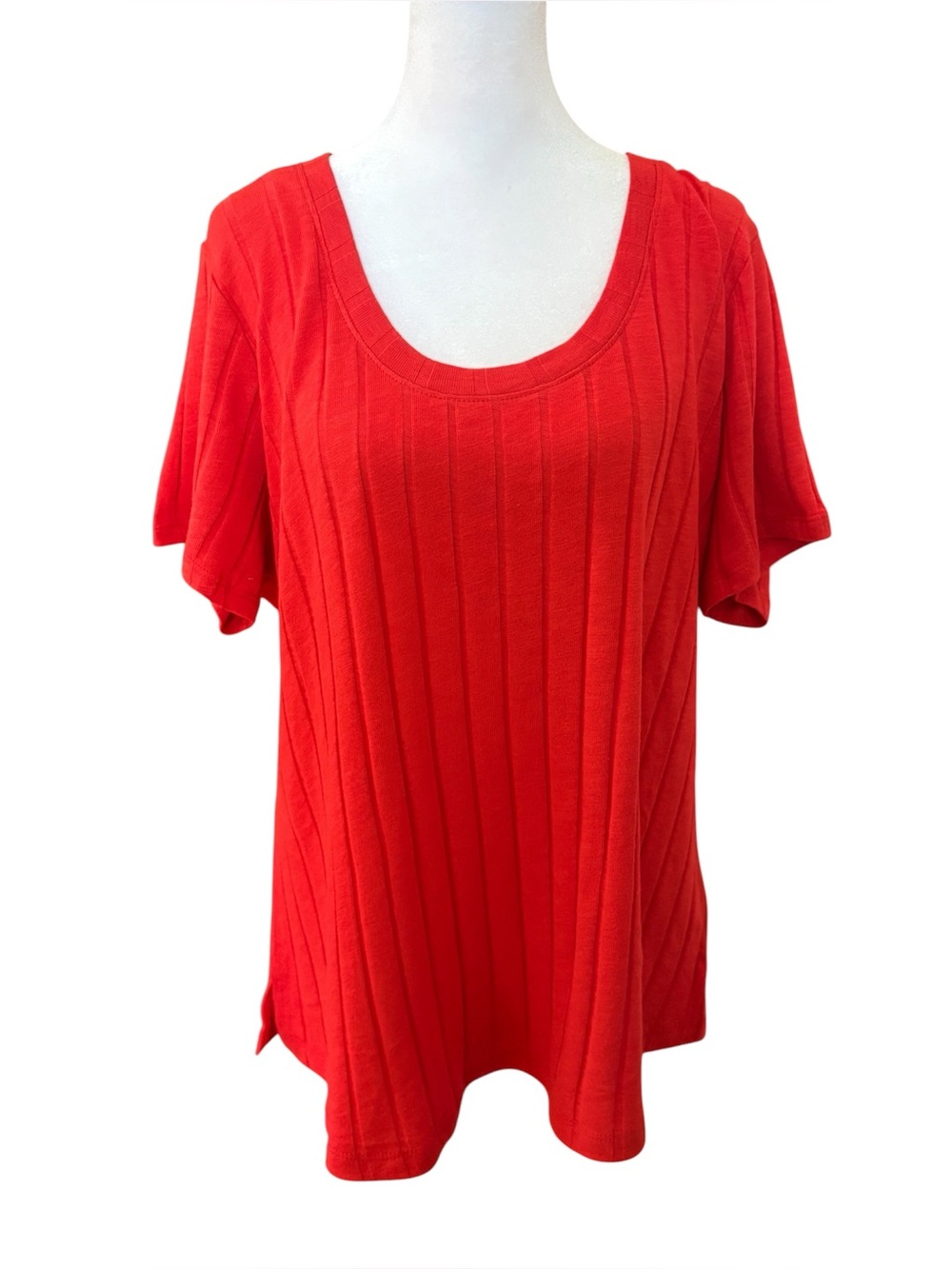 New 2X Sanctuary Orange Red Ribbed Scoop Neck Short Sleeve Top